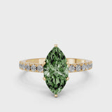 Yellow gold Fancy Green Marquise Cut Diamond Solitaire Pavé Band with Four-Prong Setting