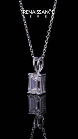 White gold Emerald Cut Solitaire Pendant with Four-Prong Setting