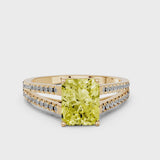 Yellow gold Fancy Yellow Radiant Cut Diamond Solitaire Engagement Ring with Split Shank Pavé Band