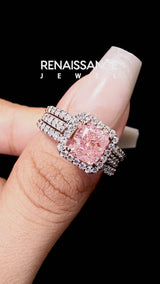 Rose gold Fancy Pink Cushion Cut Halo Diamond Ring with Round  Split Shank and Prong Setting
