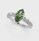 Silver Fancy Green Marquise Cut Diamond Prong Setting with Side Stones on a Pave Band