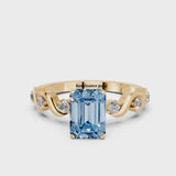 Yellow gold Fancy Blue Emerald  Solitaire Twisted Band with Prong Setting