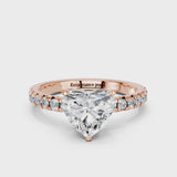 Rose gold Heart Solitaire Pave Diamond Engagement Ring with Four-Prong Setting