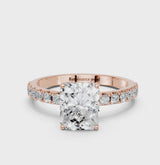 Rose gold Radiant Cut Diamond Solitaire Pavé Band with Four-Prong Setting