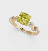 Yellow gold Fancy Yellow Cushion  Solitaire Twisted Band with Prong Setting