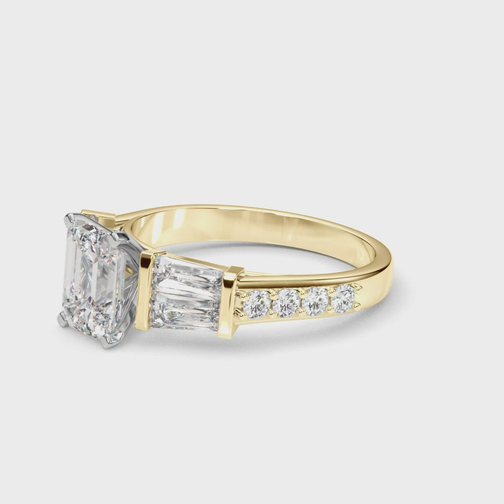 Yellow gold Radiant Solitaire Baguette Side Stone Channel Set Engagement Ring 3