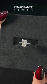 White gold Radiant Cut Solitaire Ring with Four-Prong Setting and Classic Band