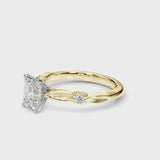 Yellow gold Emerald Solitaire Diamond Twisted Band with Four-Prong Setting