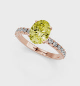 Rose gold Fancy Yellow Oval Cut Diamond Solitaire Pavé Band with Four-Prong Setting