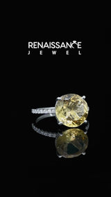Silver Round Cut Citrine Solitaire Ring with Round  Pavé Band and Four-Prong Setting
