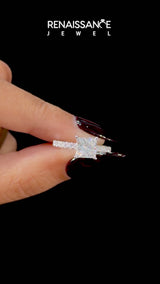 Silver Princess Cut Diamond Pave Band Solitaire Ring with Round  and Prong Setting