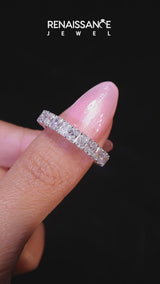 Platinum radiant cut diamond eternity band with shared prong setting