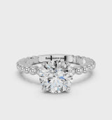 Platinum Round Cut Diamond Solitaire Ring with Beaded Band and Prong Setting