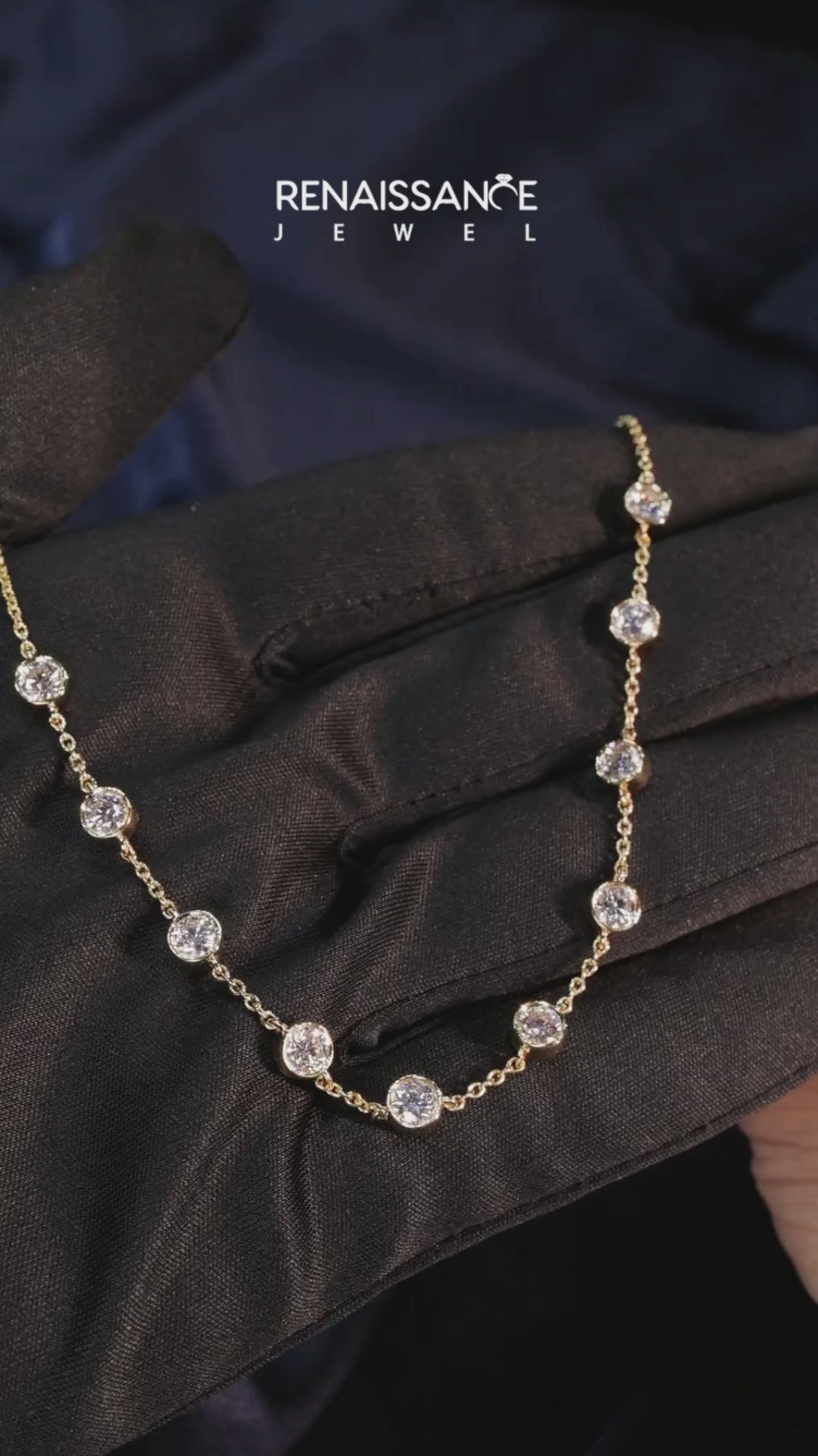 Yellow gold Bezel-Set Round Diamond Station Necklace 2