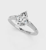 Silver Pear Cut Channel Set Solitaire Engagement Ring with Four-Prong Setting