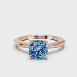 Rose gold Fancy Blue Cushion Cut Diamond Solitaire Ring with Six-Prong Setting and Classic Band