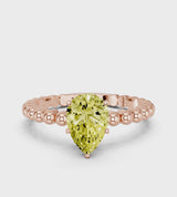 Rose gold Fancy Yellow Pear Cut Diamond Solitaire Ring with Beaded Band and Prong Setting