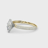 Yellow gold Marquise Diamond Solitaire Ring with Prong Setting and Pavé Band
