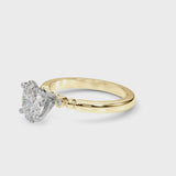 Yellow gold Oval Solitaire Beaded Band with Four-Prong Setting