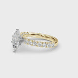 Yellow gold Marquise Cut Diamond Pavé Band Solitaire Ring with Prong Setting
