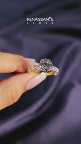 Yellow gold Asscher Cut Diamond Prong Setting with Side Stones on a Pave Band