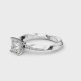 Platinum Princess Cut Diamond Engagement Ring with Side Stone Accents and Four-Prong Setting