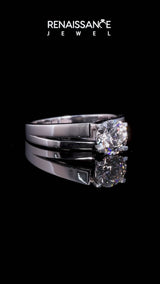 Silver Modern Tension Set Asscher Cut Diamond Solitaire Wide Band Ring