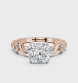 Rose gold Cushion Solitaire Twisted Band with Prong Setting