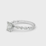White gold Radiant Cut Diamond Ring with Marquise and Round  Side Stones and Four-Prong Setting