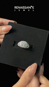 Silver Round Halo Milgrain Pave Diamond Engagement Ring with Filigree Band and Four-Prong Setting