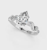 Platinum Pear Solitaire Twisted Band with Prong Setting