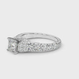 White gold Oval Cut Diamond Classic Solitaire Ring with Pavé Band and Four-Prong Setting