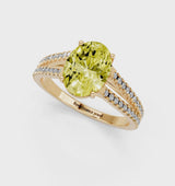 Yellow gold Fancy Yellow Oval Cut Diamond Solitaire Engagement Ring with Split Shank Pavé Band