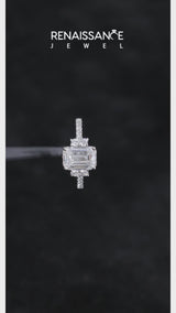 Platinum Emerald Diamond Three-Stone Pave Band with Four-Prong Setting