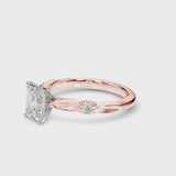 Rose gold Emerald Solitaire Diamond Twisted Band with Four-Prong Setting