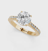 Yellow gold Asscher Cut Solitaire Diamond Engagement Ring with Pave Band and Four-Prong Setting