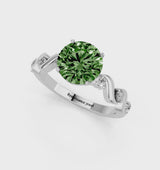 Platinum Fancy Green Round  Solitaire Twisted Band with Prong Setting