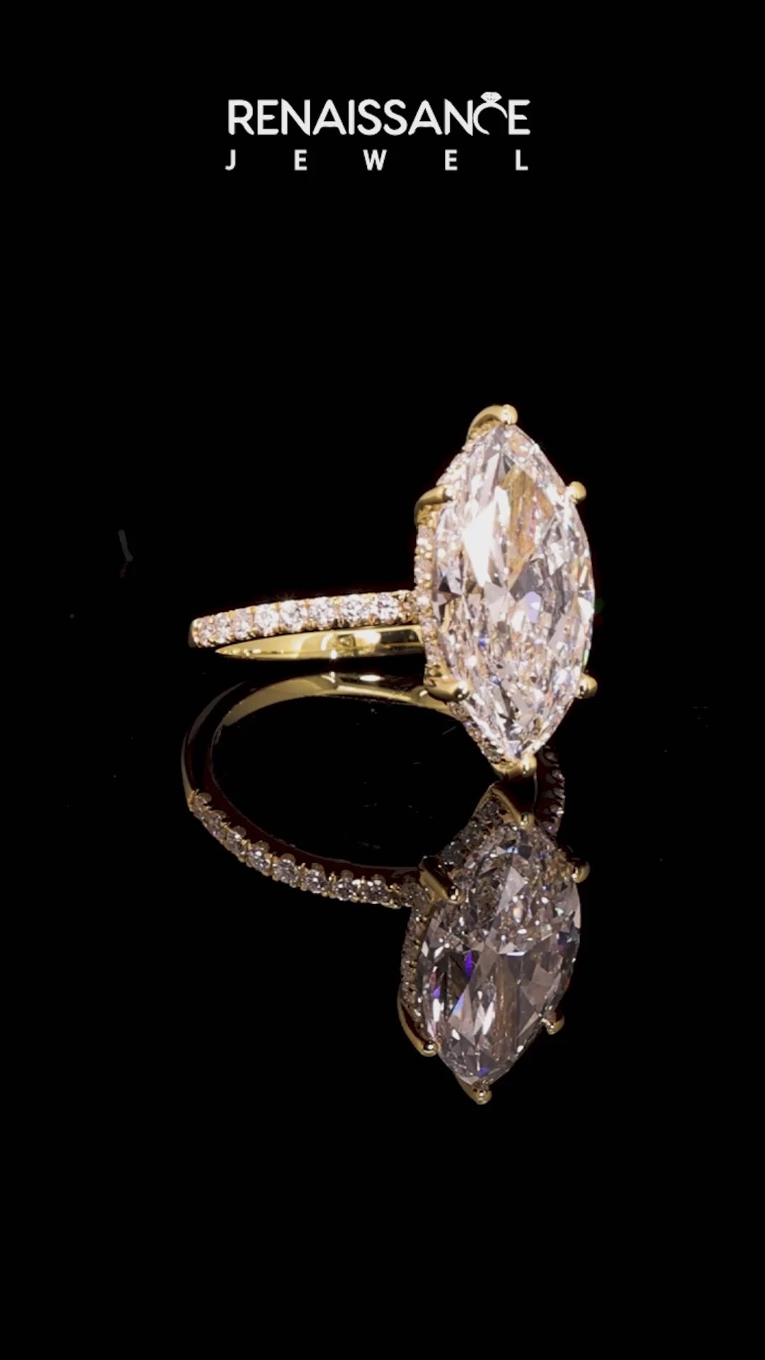 Yellow gold Marquise Solitaire Diamond Pavé Band with Four-Prong Setting_20