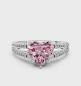 White gold Fancy Pink Heart Cut Diamond Solitaire Engagement Ring with Split Shank Pavé Band