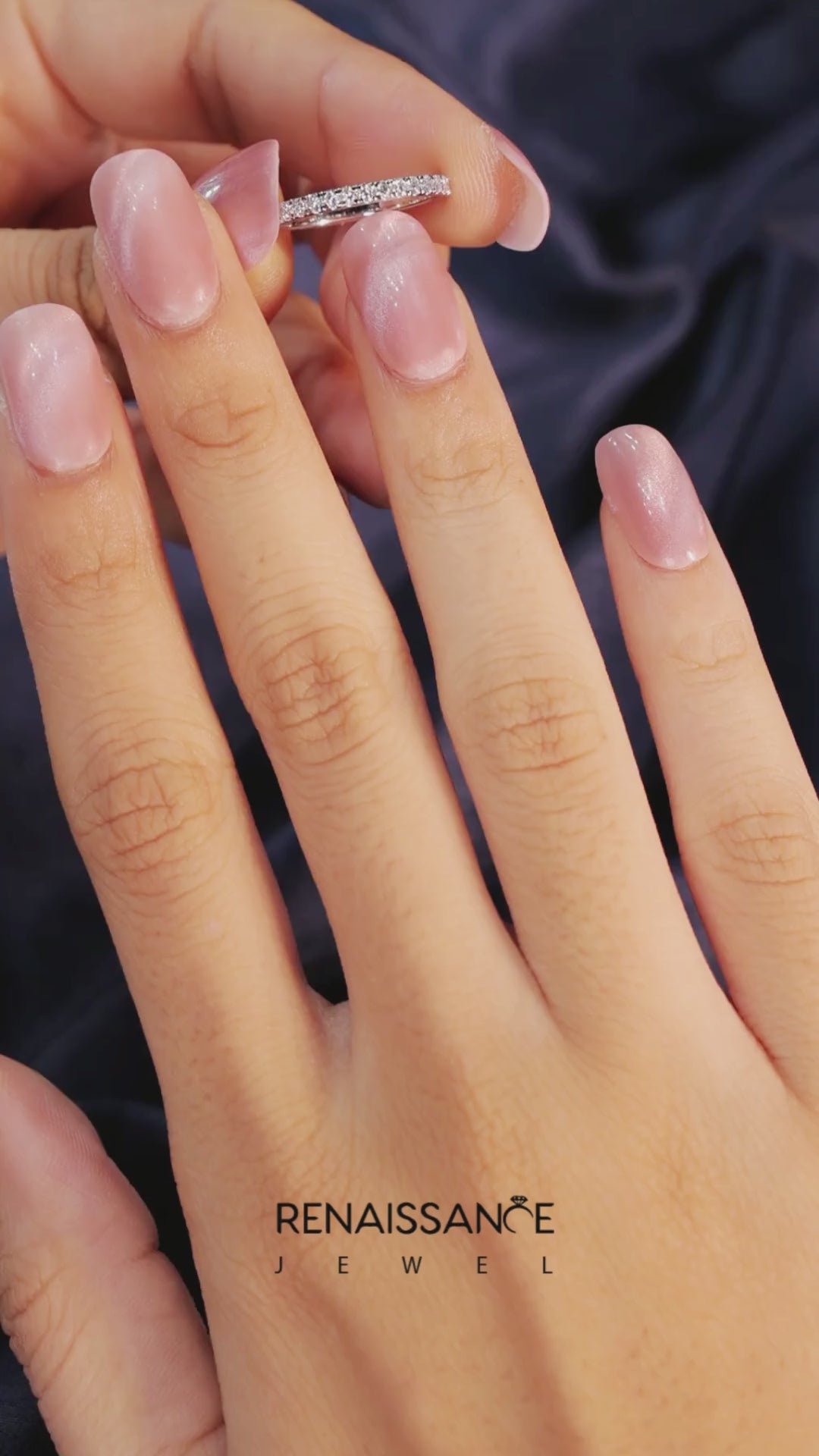 White gold Round Cut Diamond Pavé Eternity Band with Micro Prong Setting 5