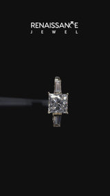 18K Yellow Gold 1.55 Carat D VVS1 Princess Cut Diamond Ring with Tapered Baguette Side Stones on a Platinum Band with Four-Prong Setting