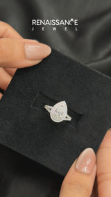 Silver Oval Cut Diamond Double Halo Ring with Split Shank and Prong Setting