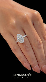 Platinum Heart Cut Halo Diamond Pave Band with Prong Setting