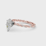 Rose gold Pear Cut Diamond Solitaire Ring with Twisted Band and Pavé Accents