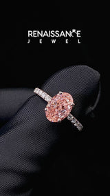 Rose gold Fancy Pink Oval Cut Diamond Solitaire Ring with Round  Pavé Band and Prong Setting