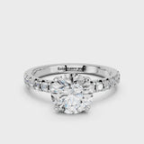 White gold Round Solitaire Pave Diamond Engagement Ring with Four-Prong Setting