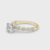 Yellow gold Round Cut Diamond Side Stone Solitaire Ring with Round  and Four-Prong Setting