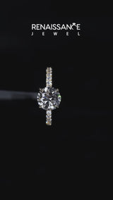 Yellow gold Emerald Cut Diamond Solitaire Engagement Ring with Pavé Band and Four-Prong Setting