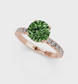 Rose gold Fancy Green Round Cut Diamond Solitaire Pavé Band with Four-Prong Setting