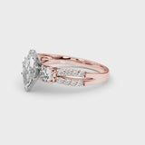 Rose gold Marquise Cut Diamond Three-Stone Ring with Pavé Split Shank and Four-Prong Setting